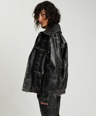 Atlas Utility Leather Jacket - Worn Black