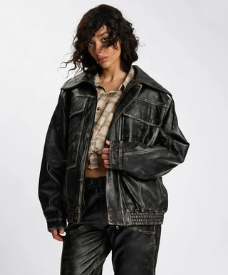 Atlas Utility Leather Jacket - Worn Black