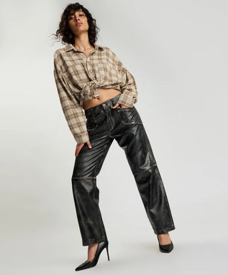 Atlas Carrot Leg Mid Waist Leather Pants - Worn Black