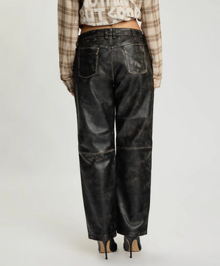 Atlas Carrot Leg Mid Waist Leather Pants - Worn Black