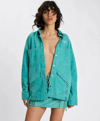 Cross My Heart Laced Suede Jacket - Mint Green