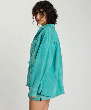 Cross My Heart Laced Suede Jacket - Mint Green