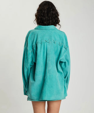Cross My Heart Laced Suede Jacket - Mint Green