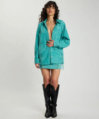 Cross My Heart Laced Suede Jacket - Mint Green
