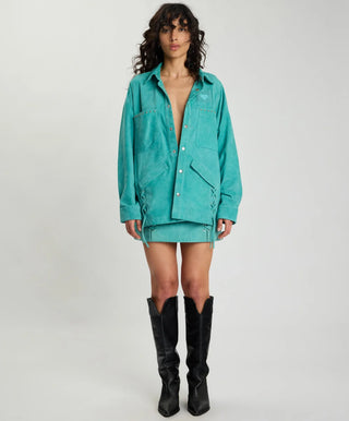 Cross My Heart Laced Suede Jacket - Mint Green