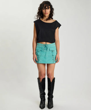 Cross My Heart Laced Suede Mini Skirt - Mint Green