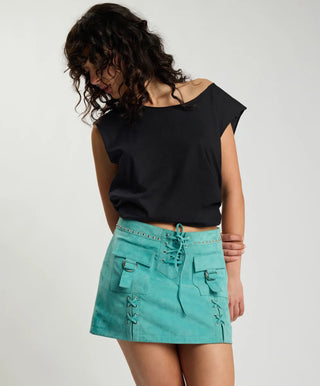 Cross My Heart Laced Suede Mini Skirt - Mint Green