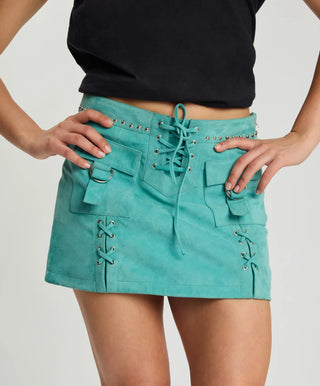 Cross My Heart Laced Suede Mini Skirt - Mint Green