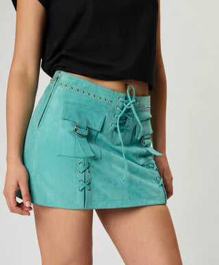 Cross My Heart Laced Suede Mini Skirt - Mint Green