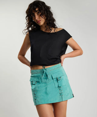 Cross My Heart Laced Suede Mini Skirt - Mint Green