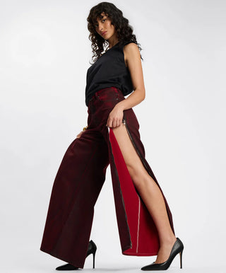 Jackson Mid Waist Wide Leg Denim Jeans - Oil Stained Maroon