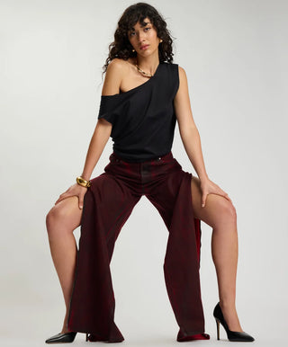 Jackson Mid Waist Wide Leg Denim Jeans - Oil Stained Maroon
