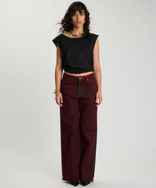 Jackson Mid Waist Wide Leg Denim Jeans - Oil Stained Maroon
