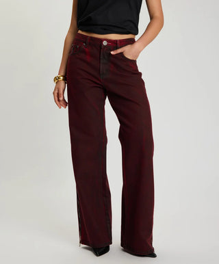 Jackson Mid Waist Wide Leg Denim Jeans - Oil Stained Maroon