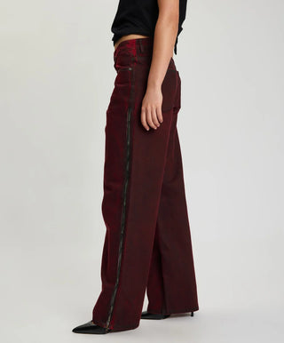 Jackson Mid Waist Wide Leg Denim Jeans - Oil Stained Maroon