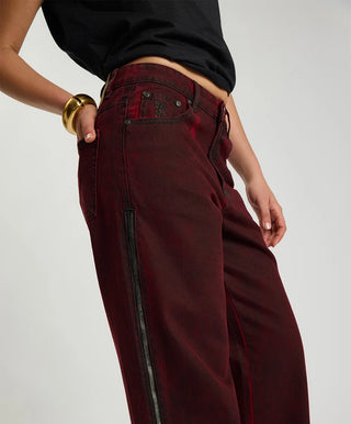 Jackson Mid Waist Wide Leg Denim Jeans - Oil Stained Maroon