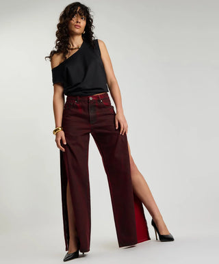 Jackson Mid Waist Wide Leg Denim Jeans - Oil Stained Maroon