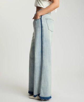 Love Machines Mid Waist Super Wide Leg Denim Jeans - Split Party Contrast Blue