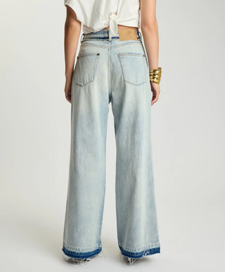 Love Machines Mid Waist Super Wide Leg Denim Jeans - Split Party Contrast Blue