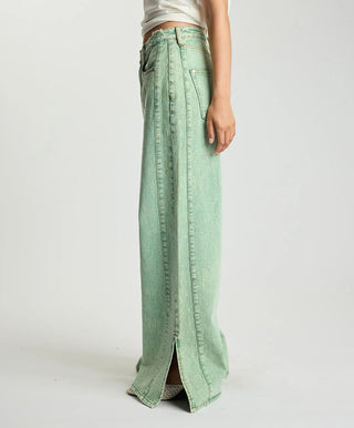 Love Machines Mid Waist Super Wide Leg Denim Jeans - Seaglass Green