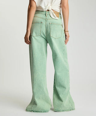 Love Machines Mid Waist Super Wide Leg Denim Jeans - Seaglass Green