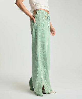 Love Machines Mid Waist Super Wide Leg Denim Jeans - Seaglass Green