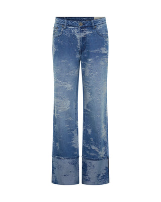 Low Riders Low Waist Wide Leg Denim Jeans - Torn Sky Blue