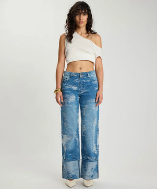 Low Riders Low Waist Wide Leg Denim Jeans - Torn Sky Blue