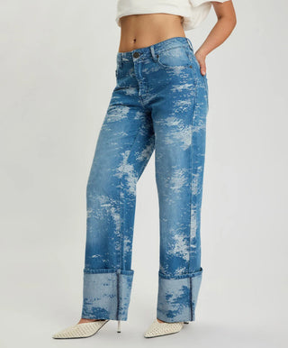 Low Riders Low Waist Wide Leg Denim Jeans - Torn Sky Blue