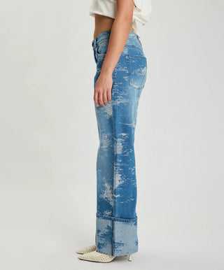 Low Riders Low Waist Wide Leg Denim Jeans - Torn Sky Blue