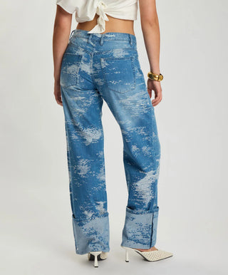 Low Riders Low Waist Wide Leg Denim Jeans - Torn Sky Blue