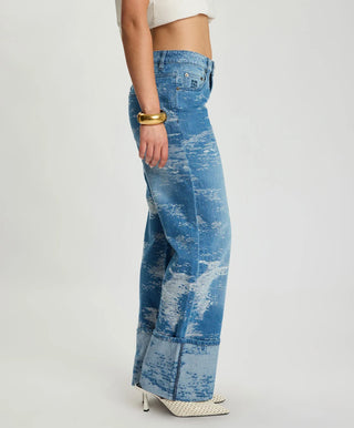 Low Riders Low Waist Wide Leg Denim Jeans - Torn Sky Blue