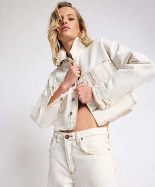 RUSTLER CROPPED DENIM SHACKET- WHITE BEAUTY