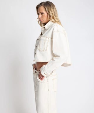 RUSTLER CROPPED DENIM SHACKET- WHITE BEAUTY