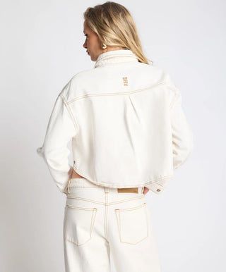 RUSTLER CROPPED DENIM SHACKET- WHITE BEAUTY