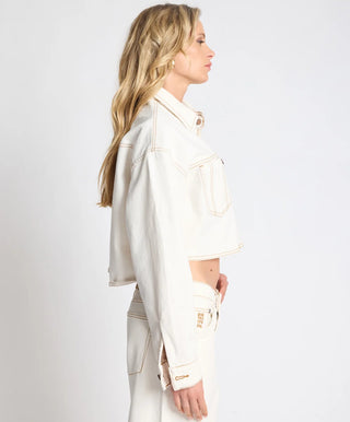 RUSTLER CROPPED DENIM SHACKET- WHITE BEAUTY