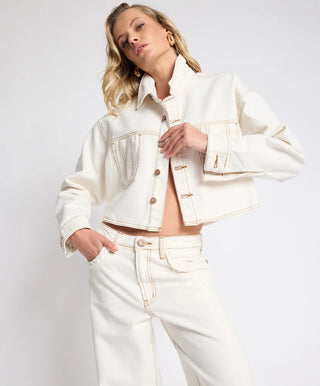 RUSTLER CROPPED DENIM SHACKET- WHITE BEAUTY