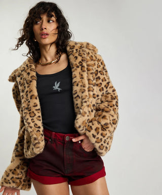 Catwalk Cropped Faux Fur Jacket - Leopard Print