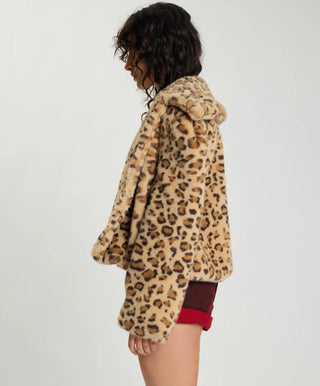 Catwalk Cropped Faux Fur Jacket - Leopard Print