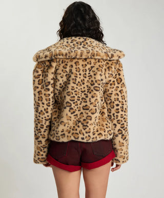 Catwalk Cropped Faux Fur Jacket - Leopard Print