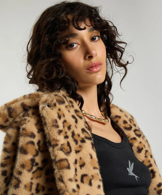Catwalk Cropped Faux Fur Jacket - Leopard Print