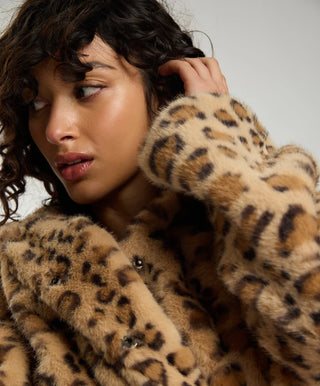 Catwalk Cropped Faux Fur Jacket - Leopard Print