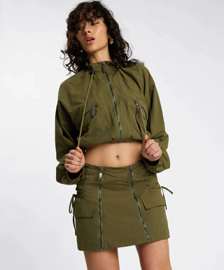 Drift Cropped Bubble Hem Jacket - Khaki