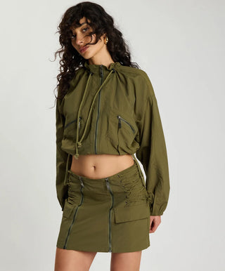 Drift Cropped Bubble Hem Jacket - Khaki