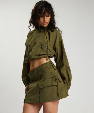 Drift Cropped Bubble Hem Jacket - Khaki