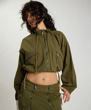 Drift Cropped Bubble Hem Jacket - Khaki