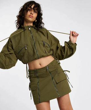 Drift Cropped Bubble Hem Jacket - Khaki