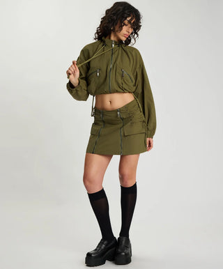 Drift Cropped Bubble Hem Jacket - Khaki