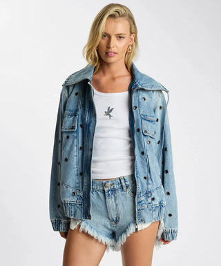 Punk Paradise Denim Bomber Jacket - Salty Dog