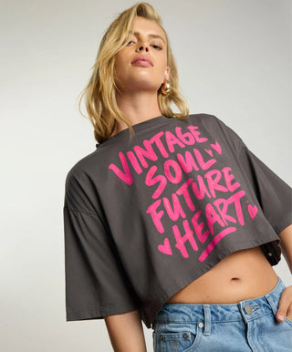Vintage Soul Future Heart Cropped Tee - Charcoal